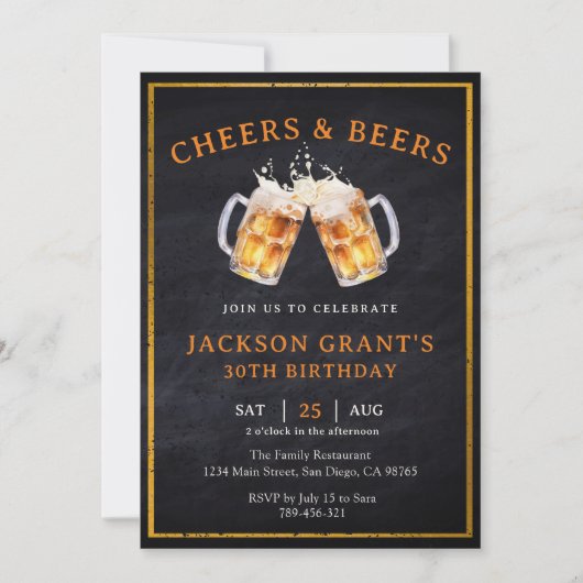 Invitation Rustic Chalkboard N'importe quel âge Cheveux & Biè (Devant)