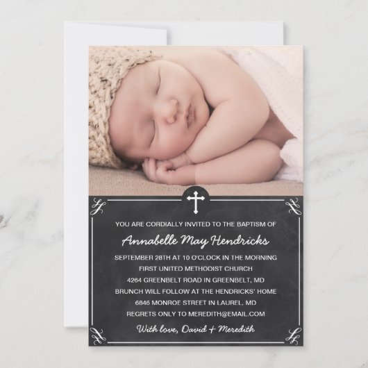 Invitation Rustic Chalkboard Photo Baptême/Christening (Devant)