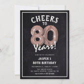 Invitation Rustic Chalkboard Rose Gold Balloons 80e anniversa (Devant)