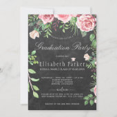 Invitation Rustic Chalkboard Rose Roses Partie de graduation (Devant)