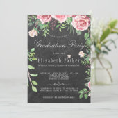 Invitation Rustic Chalkboard Rose Roses Partie de graduation (Debout devant)