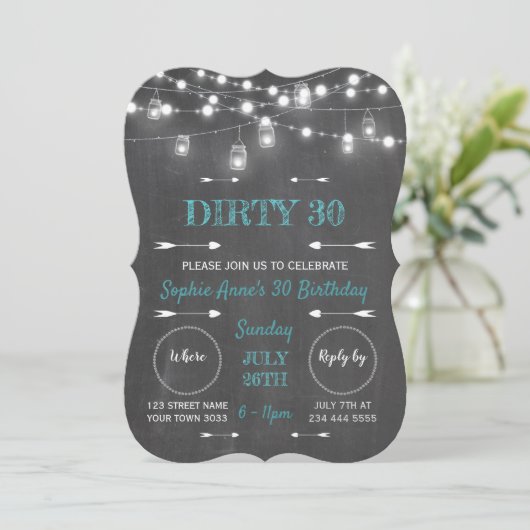 Invitation Rustic Chalkboard String Lights Dirty 30 Anniversa (Debout devant)