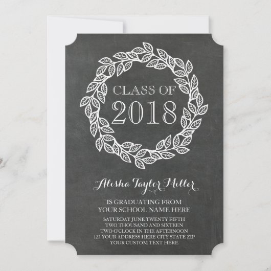 Invitation Rustic Chalkboard Wreath Photo 2018 Graduation (Devant)