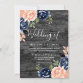Invitation Rustic Charcoal Blush & Navy Blue Flowers Mariage (Devant)