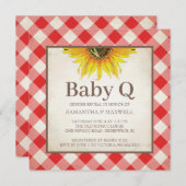 Invitation Rustic Checker Genre Révéler Baby shower rouge (Devant / Derrière)
