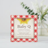 Invitation Rustic Checker Genre Révéler Baby shower rouge (Debout devant)