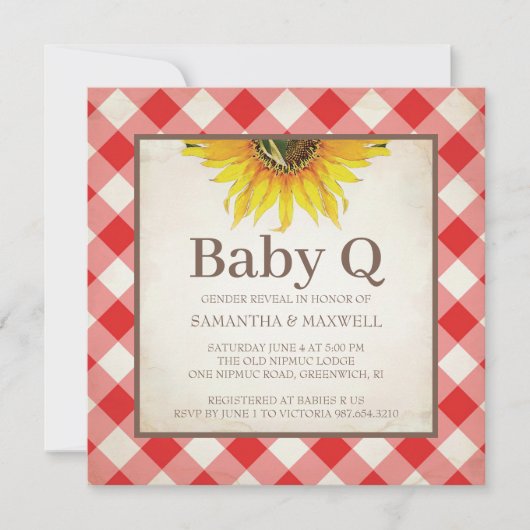 Invitation Rustic Checker Genre Révéler Baby shower rouge (Devant)