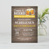 Invitation Rustic Cheers and Beers 100e Anniversaire (Debout devant)