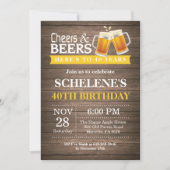Invitation Rustic Cheers and Beers 40e anniversaire (Devant)