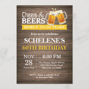 Invitation Rustic Cheers and Beers 60e anniversaire