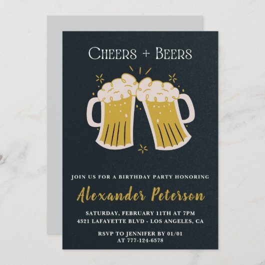 Invitation Rustic Cheers Beers Chalkboard Hommes 82e annivers (Devant / Derrière)