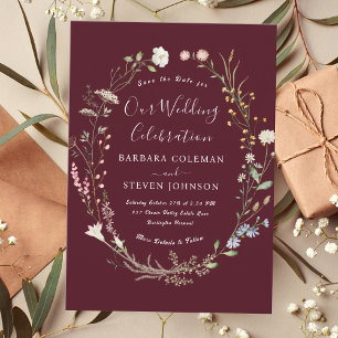 Invitation Rustic Chic Boho Fleur sauvage Bourgogne Mariage