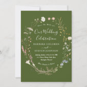 Invitation Rustic Chic Boho Fleur sauvage Moss Green Mariage (Devant)