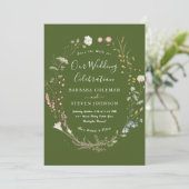 Invitation Rustic Chic Boho Fleur sauvage Moss Green Mariage (Debout devant)