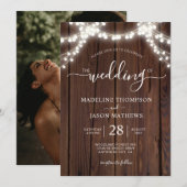 Invitation Rustic Chic Bois Chaîne Lumière Photo Mariage Invi (Devant / Derrière)