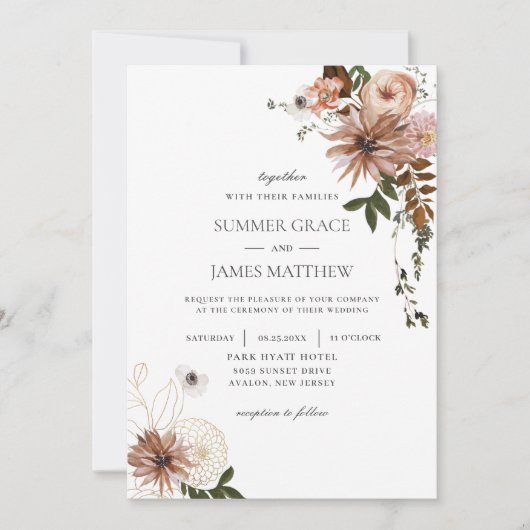 Invitation Rustic Chic Brown crème Blush Mariage de automne i (Devant)