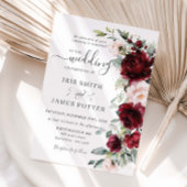 Invitation Rustic Chic Burgundy Blush Pink Floral Wedding