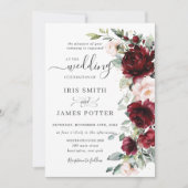 Invitation Rustic Chic Burgundy Blush Pink Floral Wedding (Devant)