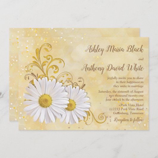 Invitation Rustic Chic Elegant Shasta Daisy Mariage (Devant / Derrière)