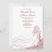 Invitation Rustic Chic Main tiré Couple Mariage Bourgogne (Devant)