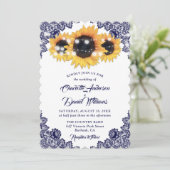Invitation Rustic Chic Navy Mariage de tournesol en dentelle (Debout devant)