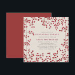 Invitation Rustic Chic Red Berry - Répétition de mariage d'hi<br><div class="desc">L'invitation à la répétition carré rustique chic comporte un cadre de baies rouges sur un arrière - plan crème. Le dîner de répétition et les noms des couples mariages sont en rouge. Le reste du texte est gris foncé. Le dos de l'invitation de la répétition est un vrai rouge profond....</div>