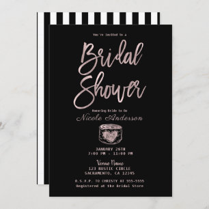 Invitation Rustic Chic Rose Gold Pink Stripes Fête des mariée