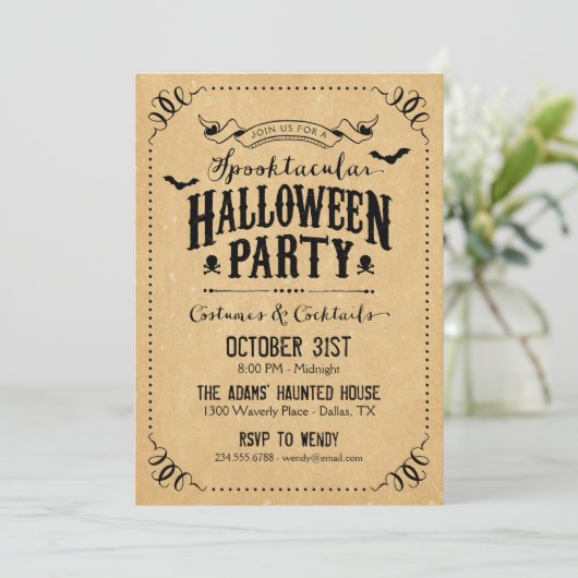 Invitation Rustic Chic Spooktacular Parti d'Halloween (Debout devant)