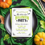 Invitation Rustic Chic Spooktacular Parti d'Halloween<br><div class="desc">Design vintage chic moderne de costume d'Halloween invitant à la fête avec typographie rustique et une jolie bordure pointillée avec des détails vintages de coin de défilement. Les chauves-souris et les graphiques crâniens complètent le design. Ajoutez les détails de votre fête pour créer une invitation personnalisée. Cliquez sur le bouton...</div>