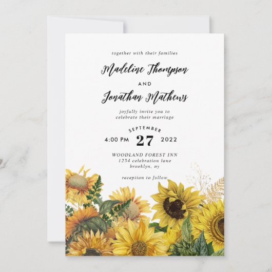 Invitation Rustic Chic Sunflower Watercolor Mariage photo (Devant)
