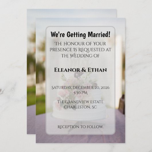 Invitation Rustic Chic Tiered Cake Mr. & Mrs. Topper Wedding  (Devant / Derrière)