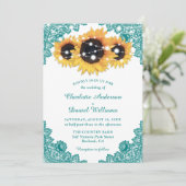 Invitation Rustic Chic Turquoise Lace Mariage de tournesol (Debout devant)