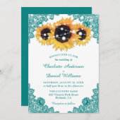 Invitation Rustic Chic Turquoise Lace Mariage de tournesol (Devant / Derrière)