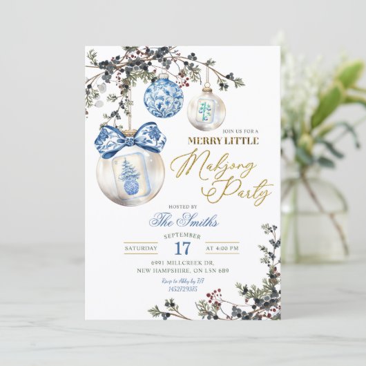 Invitation Rustic Chinoiseries Merry Little Mahjong Party (Debout devant)