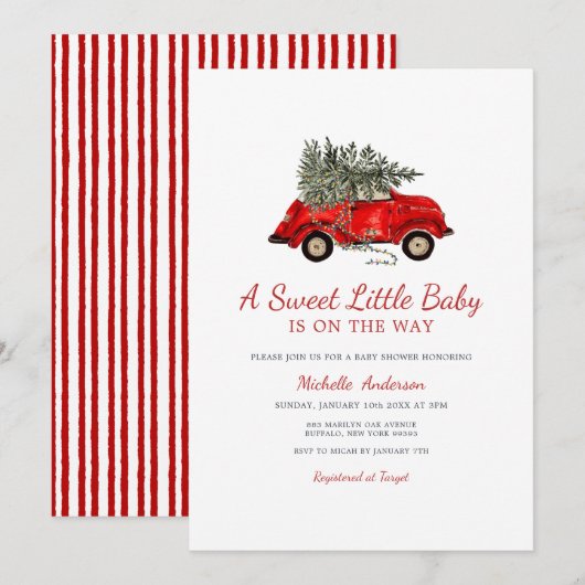Invitation Rustic Christmas Baby Shower A Sweet Little Baby (Devant / Derrière)