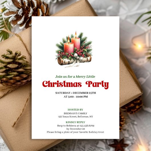 Invitation Rustic Christmas Candles Party Invite Card