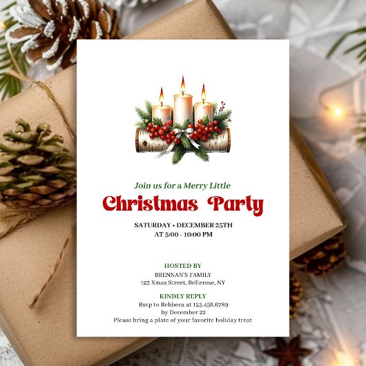 Invitation Rustic Christmas Decoration Holly Berries Card