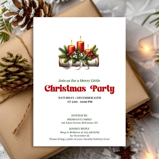 Invitation Rustic Christmas Decoration Holly Berries Invite