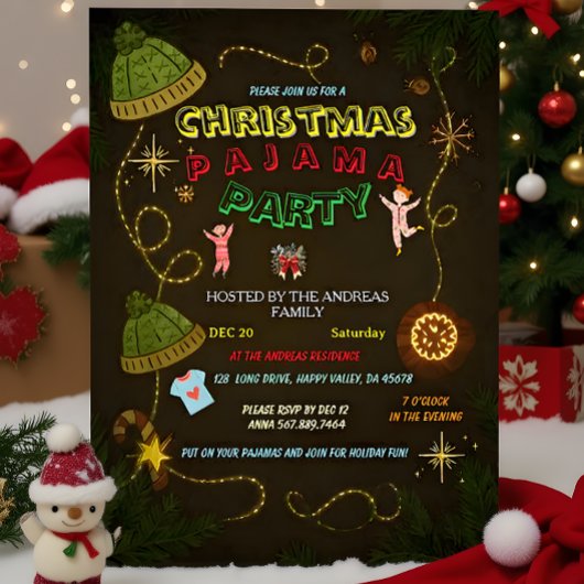 Invitation Rustic Christmas Pajama Gathering | Cabin Family