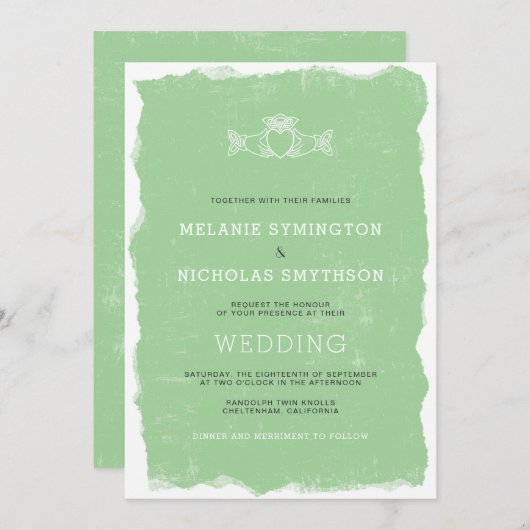 Invitation Rustic Claddagh, mariage irlandais, 3991 (Devant / Derrière)