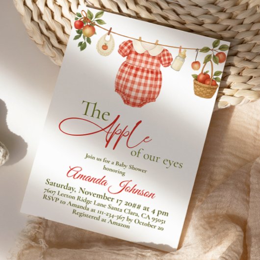 Invitation Rustic Clothesline Apple Girl Baby Shower