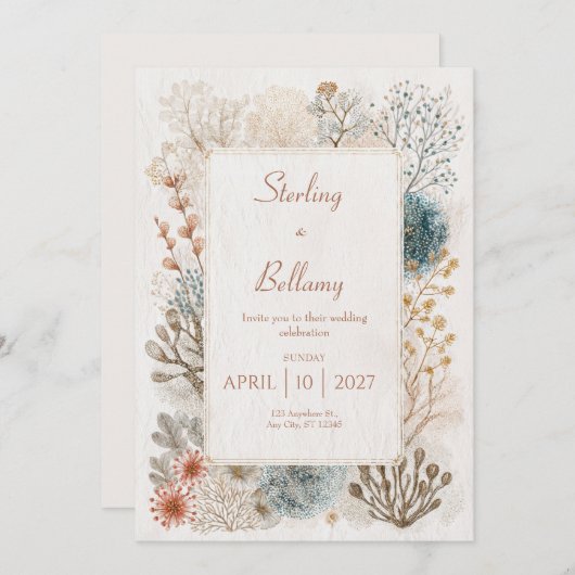 Invitation Rustic Coastal Folk Mariage (Devant / Derrière)