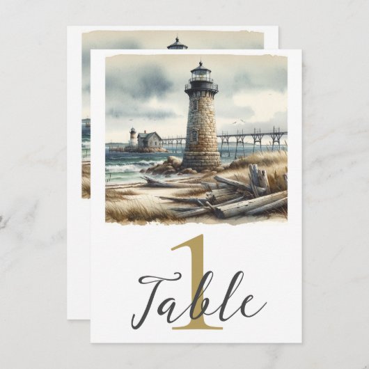 Invitation Rustic Coastal Lighthouse Seaside Beach Table (Devant / Derrière)