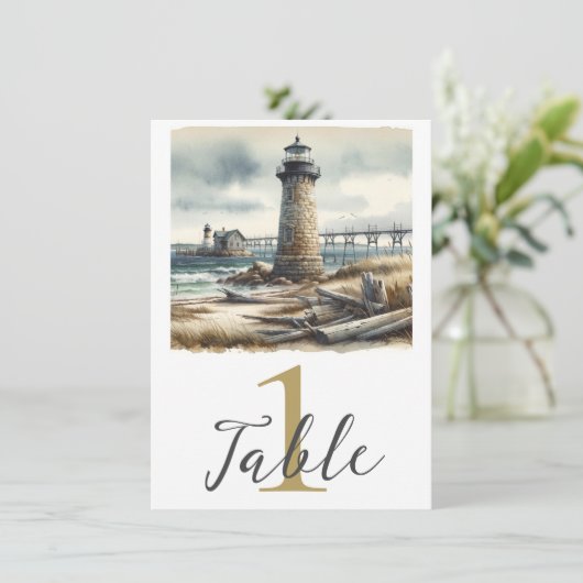 Invitation Rustic Coastal Lighthouse Seaside Beach Table (Debout devant)