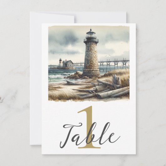 Invitation Rustic Coastal Lighthouse Seaside Beach Table (Devant)