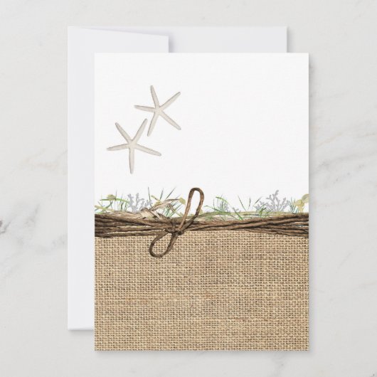 Invitation Rustic Coastal Starfish Burlap Détails du Mariage (Dos)