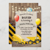 Invitation Rustic Construction Camion Boys Anniversaire (Devant / Derrière)