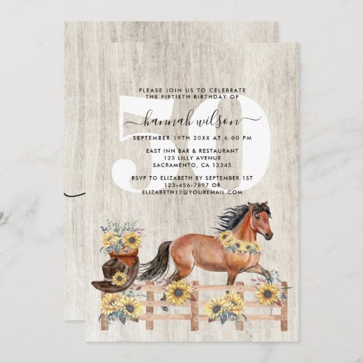 Invitation Rustic Country 50e fête d'anniversaire (Devant / Derrière)