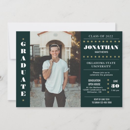Invitation Rustic Country Army Green Gold Photo Graduation (Devant)