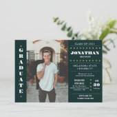 Invitation Rustic Country Army Green Gold Photo Graduation (Debout devant)